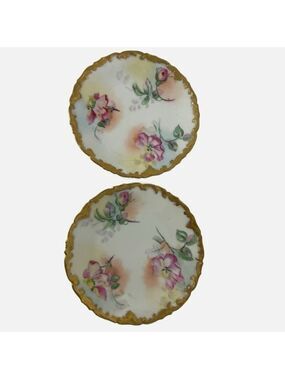Limoges France Depose Porcelain Dessert Appetizer Plates Gold Rimmed Floral Set